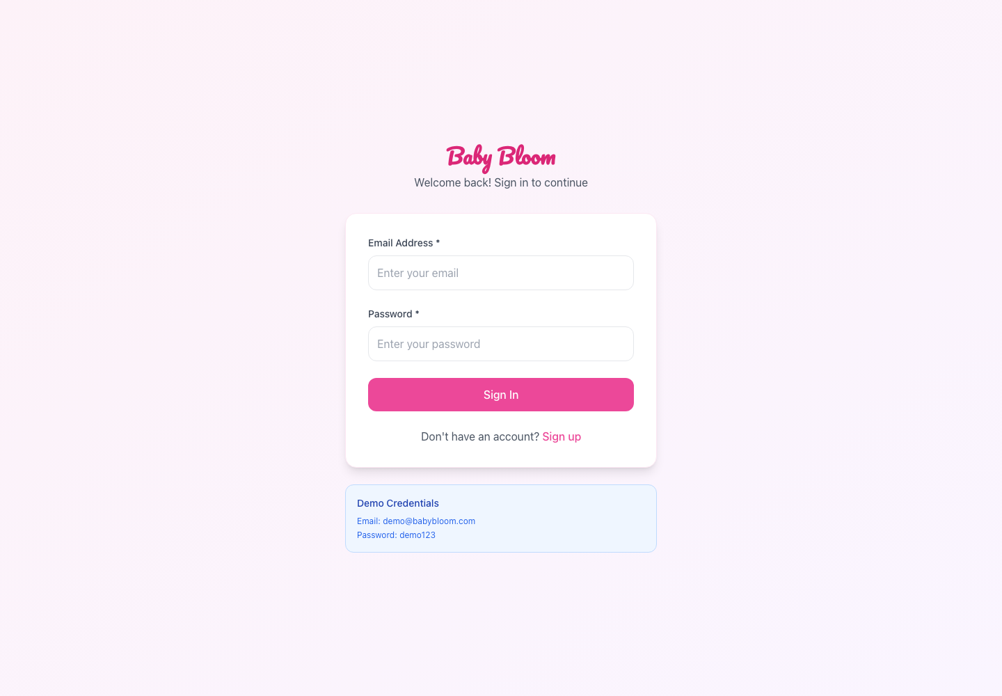 Baby Bloom — product interface